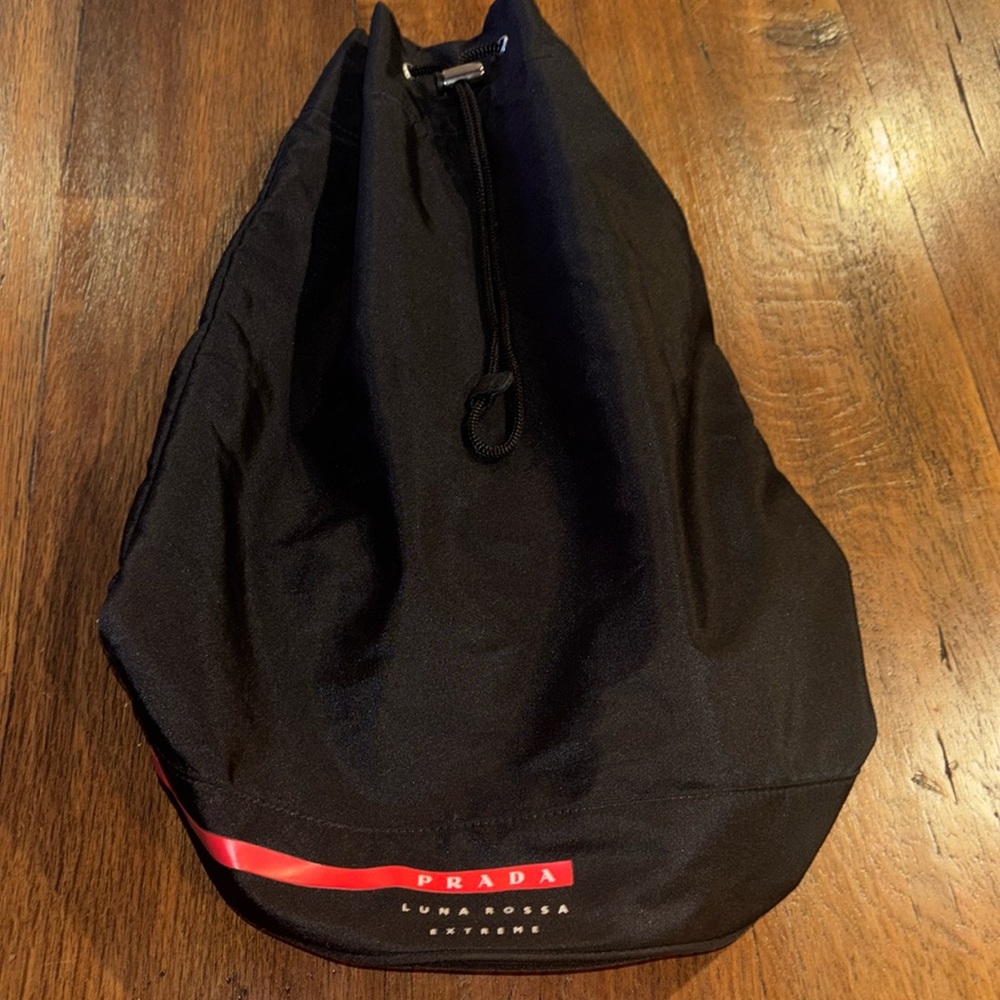 Prada Luna Rossi Black Shoulder Sling Duffel Draw String Bag
